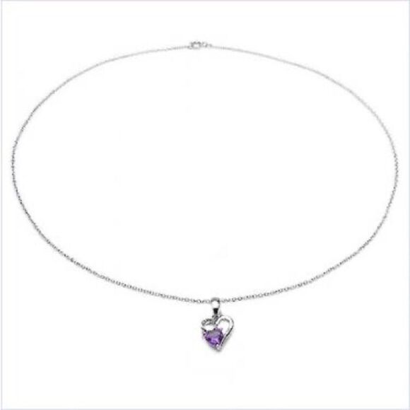 Stunning Womens Sterling Silver Amethyst 18 Inch Designer Necklace - Picture 2 of 2